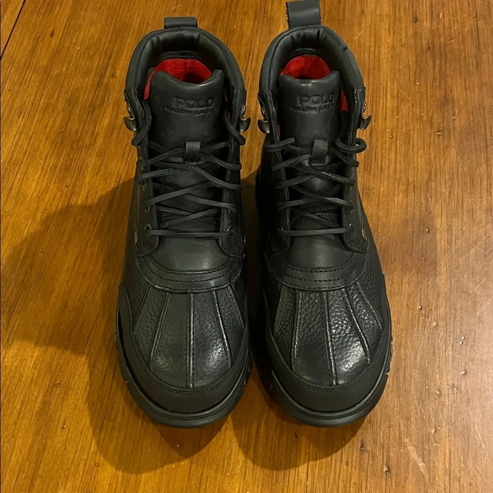 Polo Ralph Lauren Burson black leather Boots new Mens Size 8